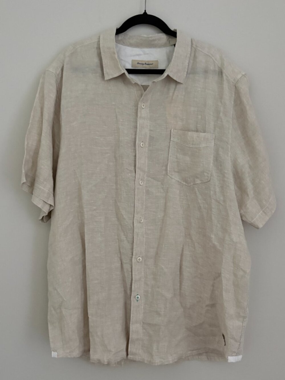 Tommy Bahama Party Breezer Natural Tan Linen Button Up Shirt Coastal Vibe XXL